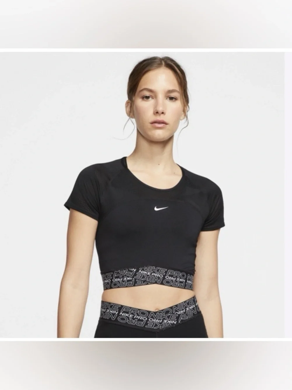 Nike Black Crop Performance Tee with White Swoosh A101